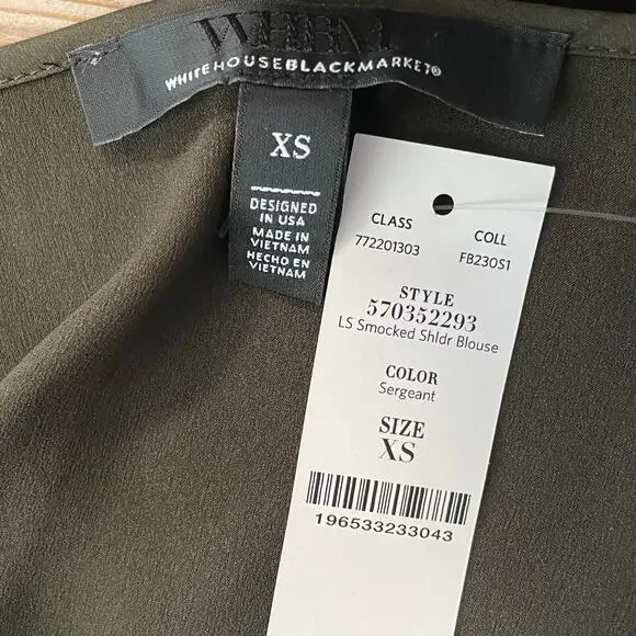 White House Black Market WHBM Satin Long Sleeve Smocked Shoulder Blouse Top NEW - Picture 4 of 6